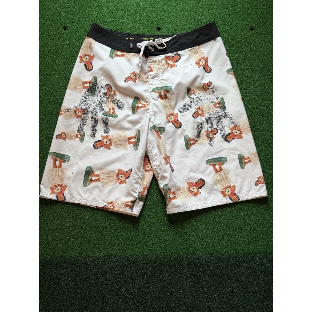 VTG Vans off the Wall Mens Hula Girl Uke Print Board Shorts Swim Trunks 34